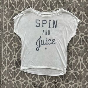 GUC Abercrombie & Fitch Women’s White Graphic Tee - Spin and Juice White Blue